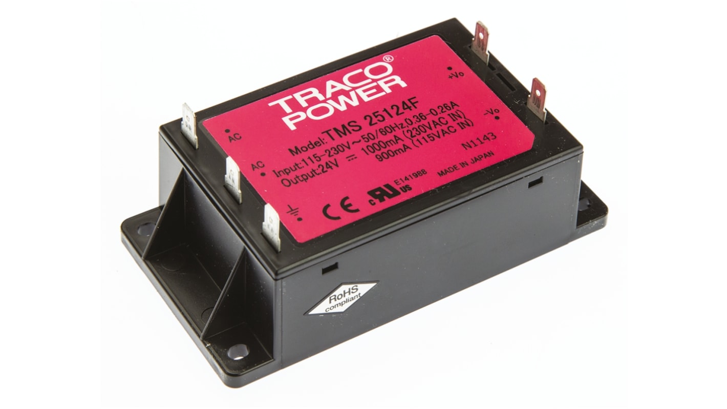 TRACOPOWER Embedded Switch Mode Power Supply SMPS, TMS 25124F, 24V dc, 1A, 25W, 1 Output, 110 → 375 V dc, 85