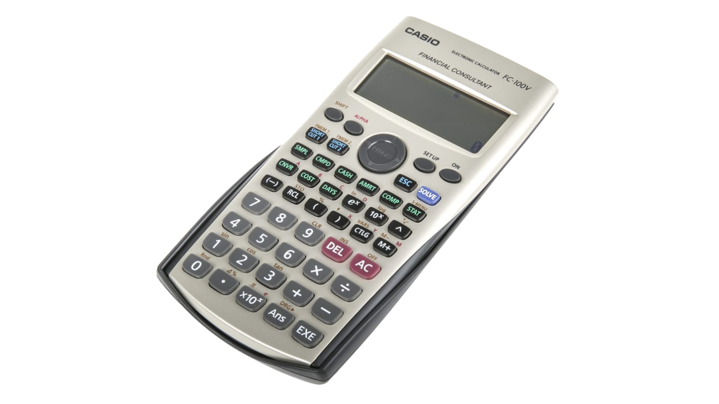 Calculatrice financière Casio, piles et solaire