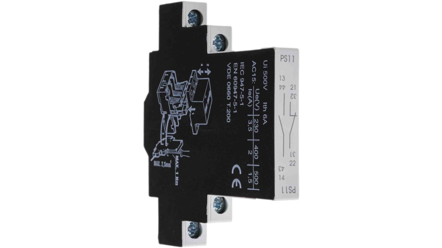 RS PRO Auxiliary Contact, 2 Contact, 1NC + 1NO, DIN Rail Mount