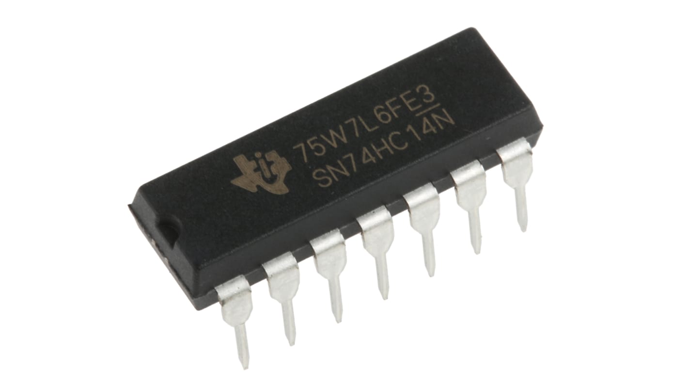 Texas Instruments Inverter Schmitt-Trigger Hex 125 ns @ 2 V, 21 ns @ 6 V, 25 ns @ 4.5 V, PDIP