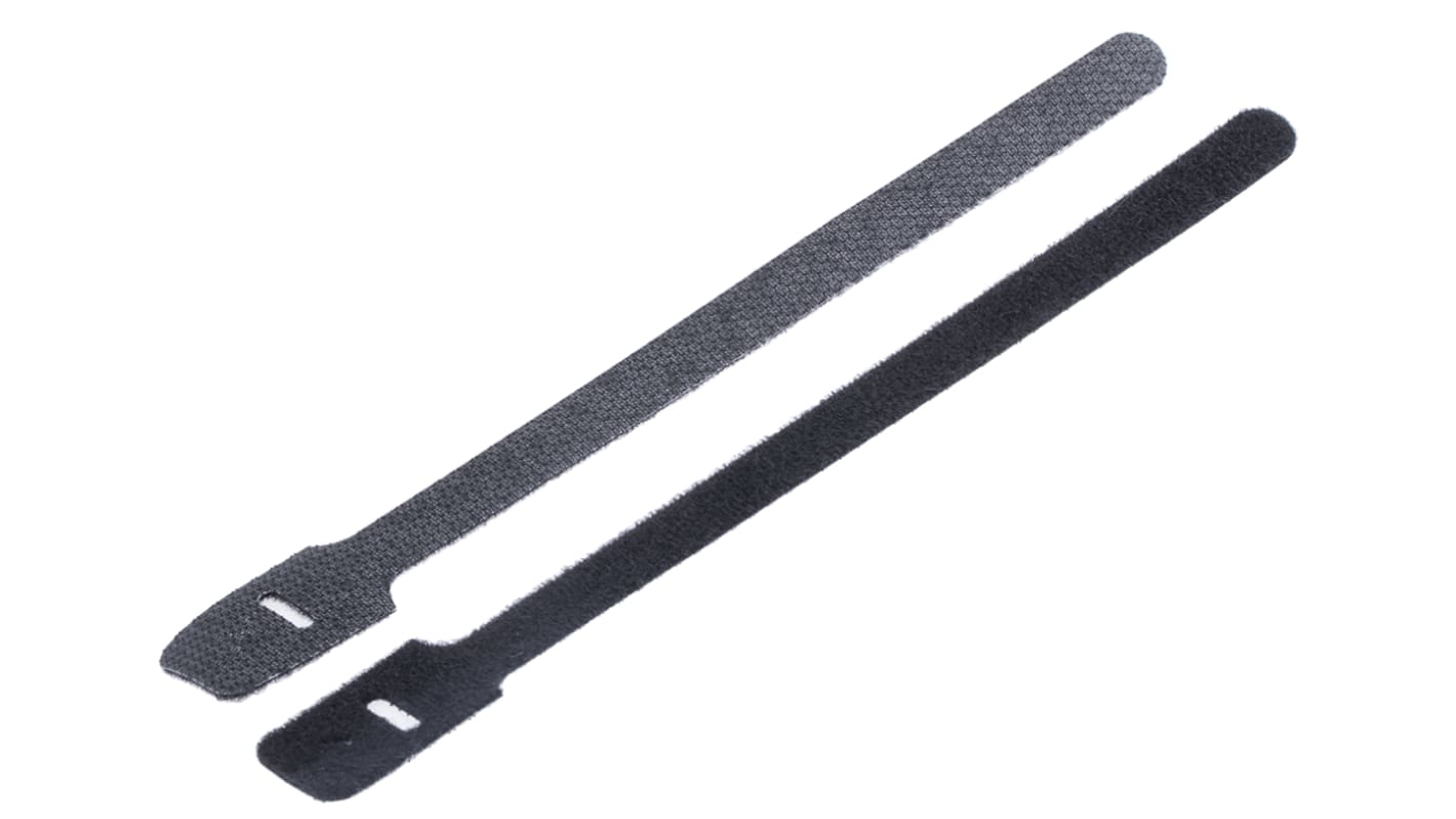 RS PRO Hook & Loop Cable Tie, 225mm x 13 mm, Black Fabric