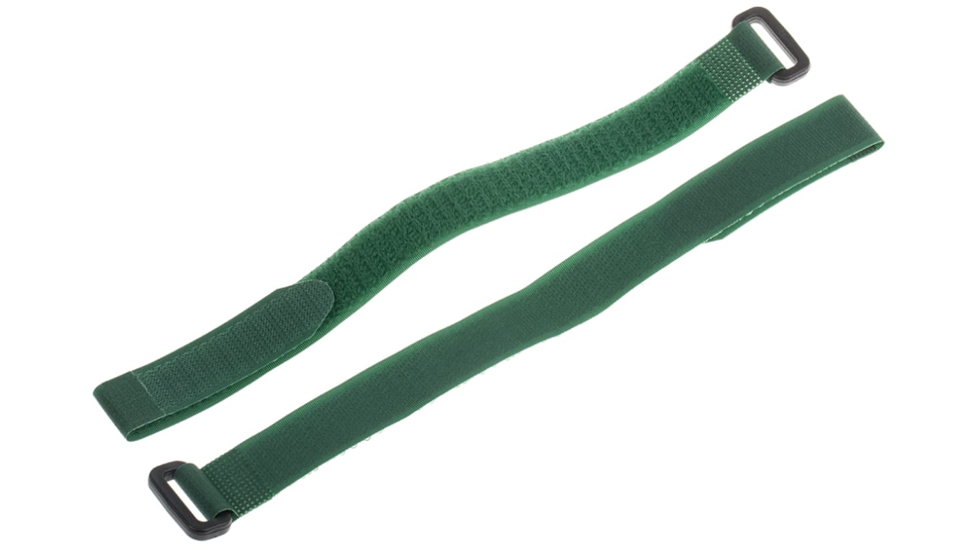 RS PRO Hook & Loop Strap, 300mm x 20 mm, Green Fabric, Pk-10