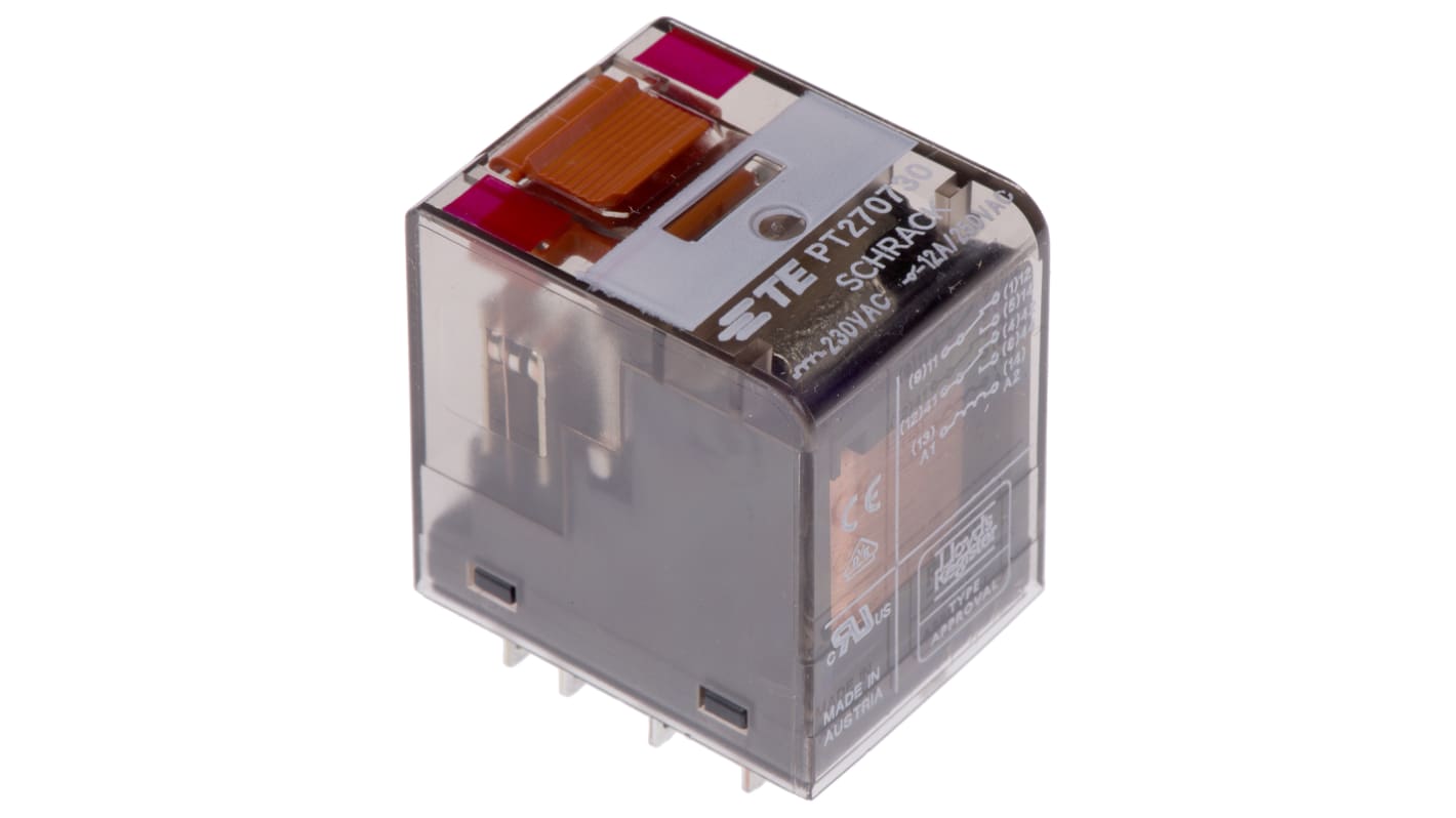 TE Connectivity Plug In Power Relay, 230V ac Coil, 12A Switching Current, DPDT