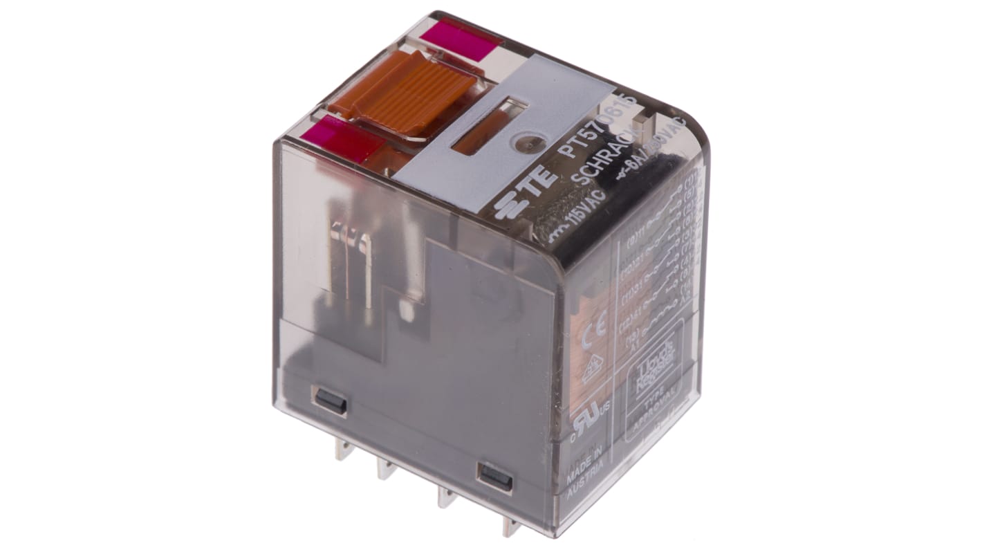 TE Connectivity PCB Mount Power Relay, 115V ac Coil, 6A Switching Current, 4PDT