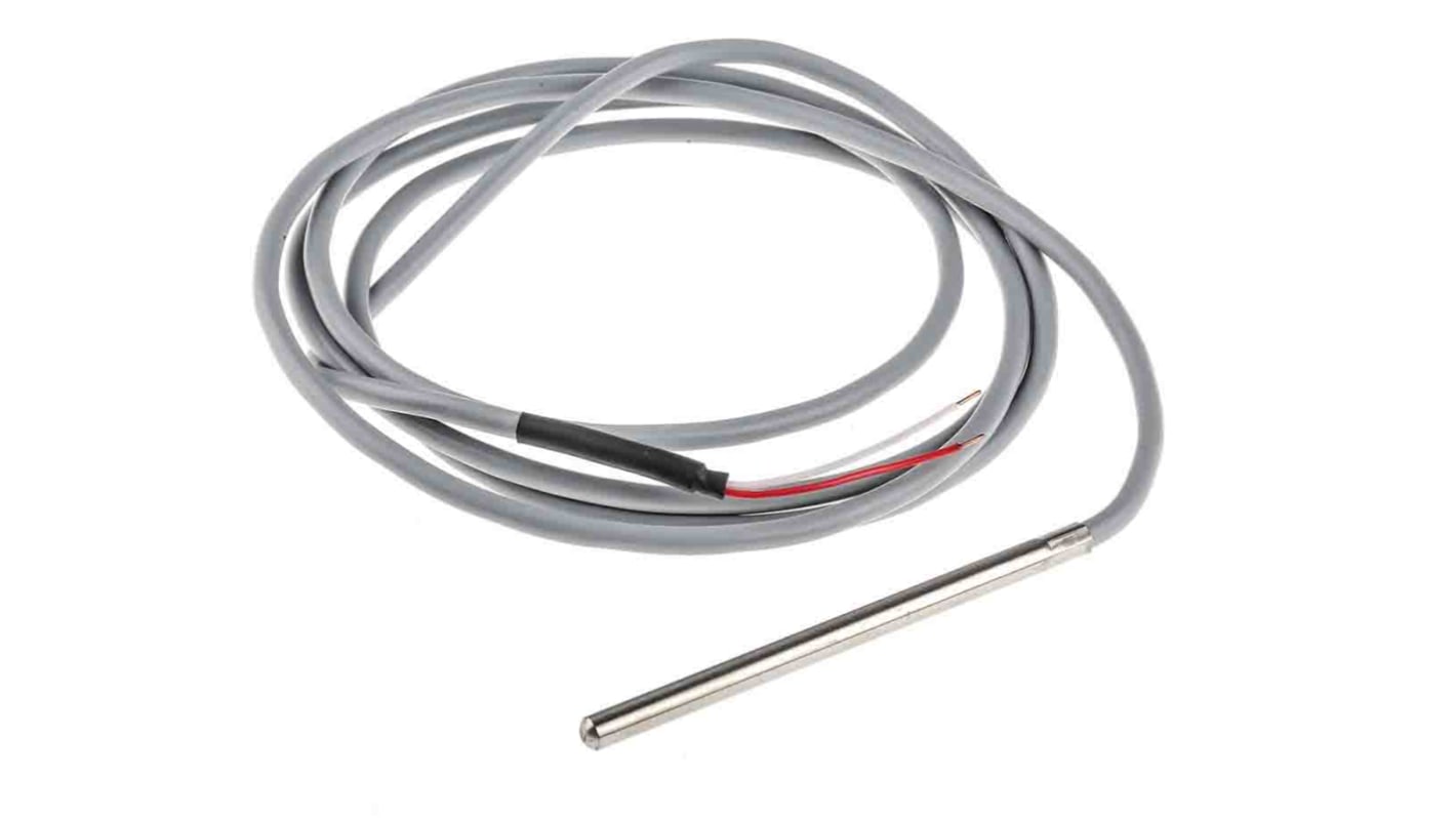 Sensor RTD PT1000 RS PRO de 2 hilos, sonda: Ø 6mm, long. 100mm, cable de 2m, temp. -20°C → +100°C