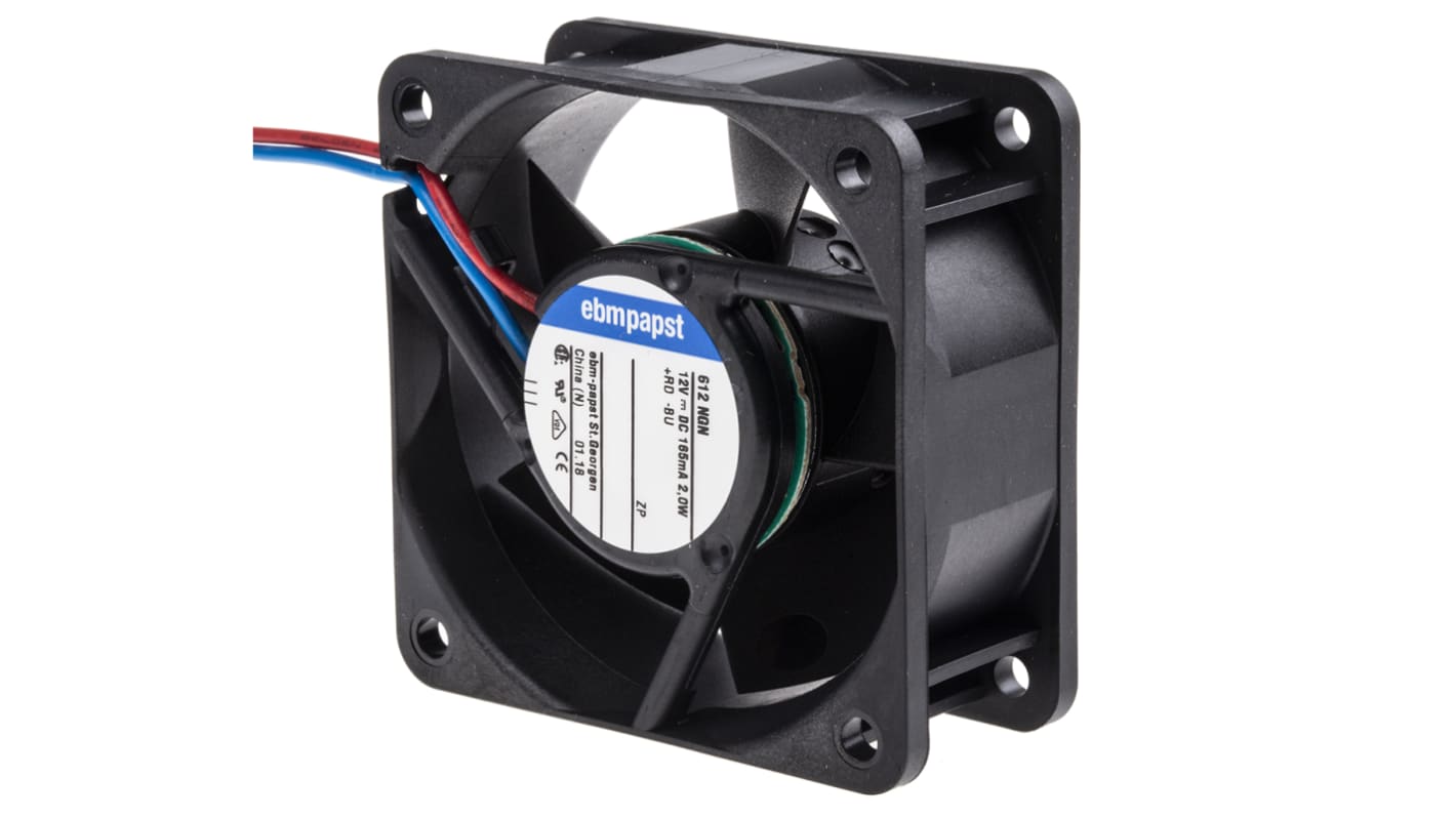 ebm-papst 600 N Series Axial Fan, 12 V dc, DC Operation, 40m³/h, 2W, 165mA Max, 60 x 60 x 25mm