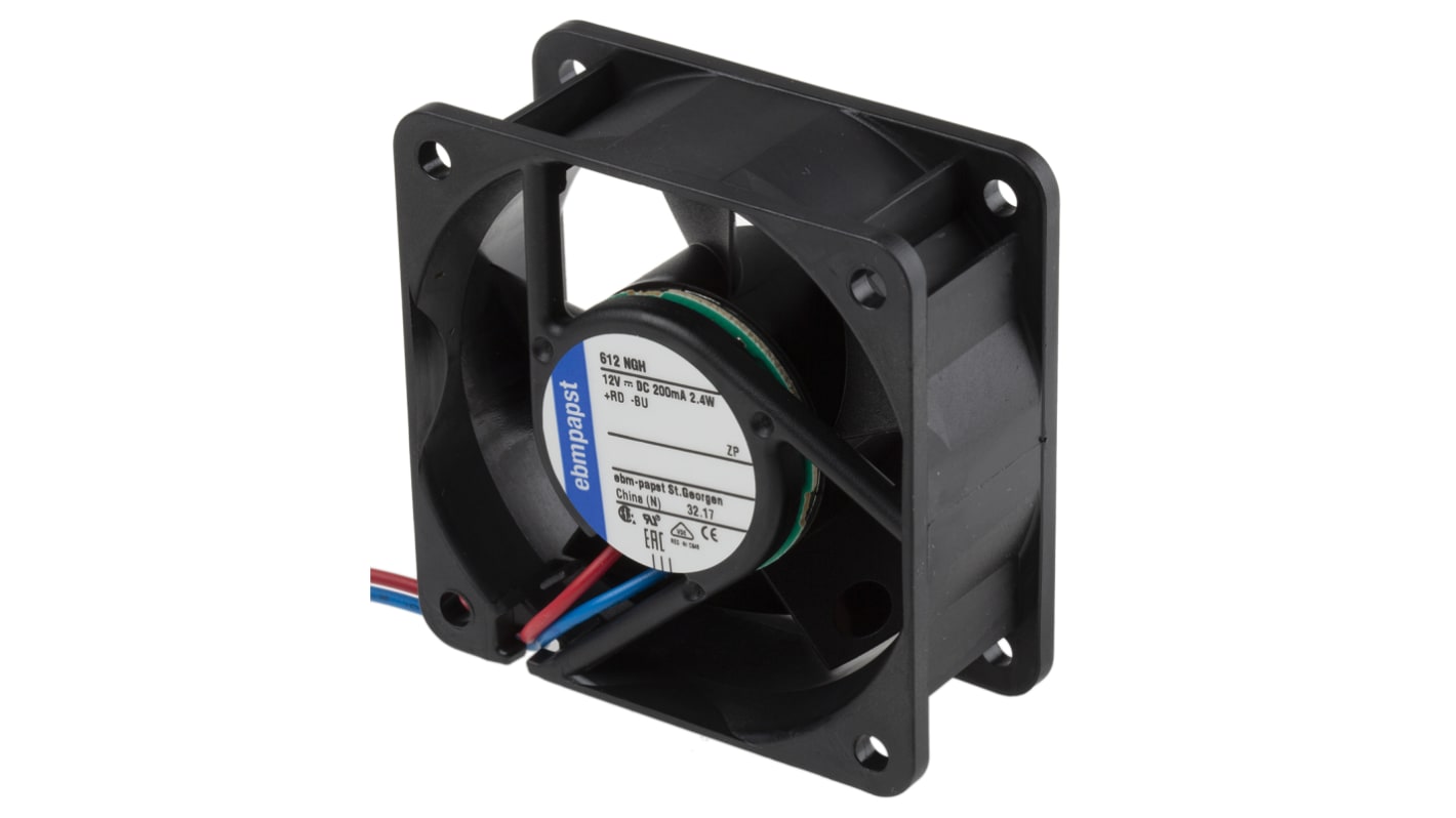 ebm-papst 600 N Series Axial Fan, 12 V dc, DC Operation, 43m³/h, 2.4W, 200mA Max, 60 x 60 x 25mm