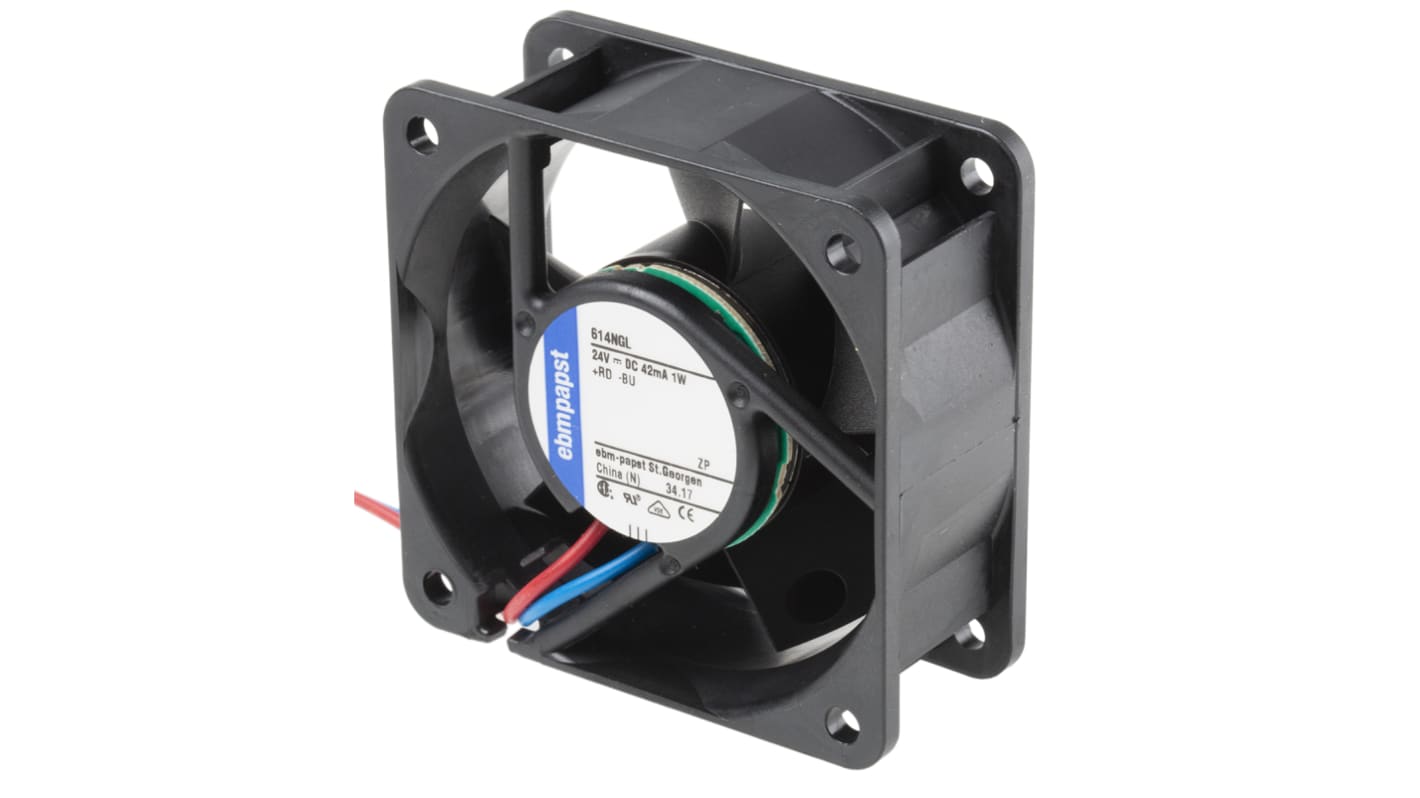 ebm-papst 600 N Series Axial Fan, 24 V dc, DC Operation, 21m³/h, 1W, 41mA Max, 60 x 60 x 25mm