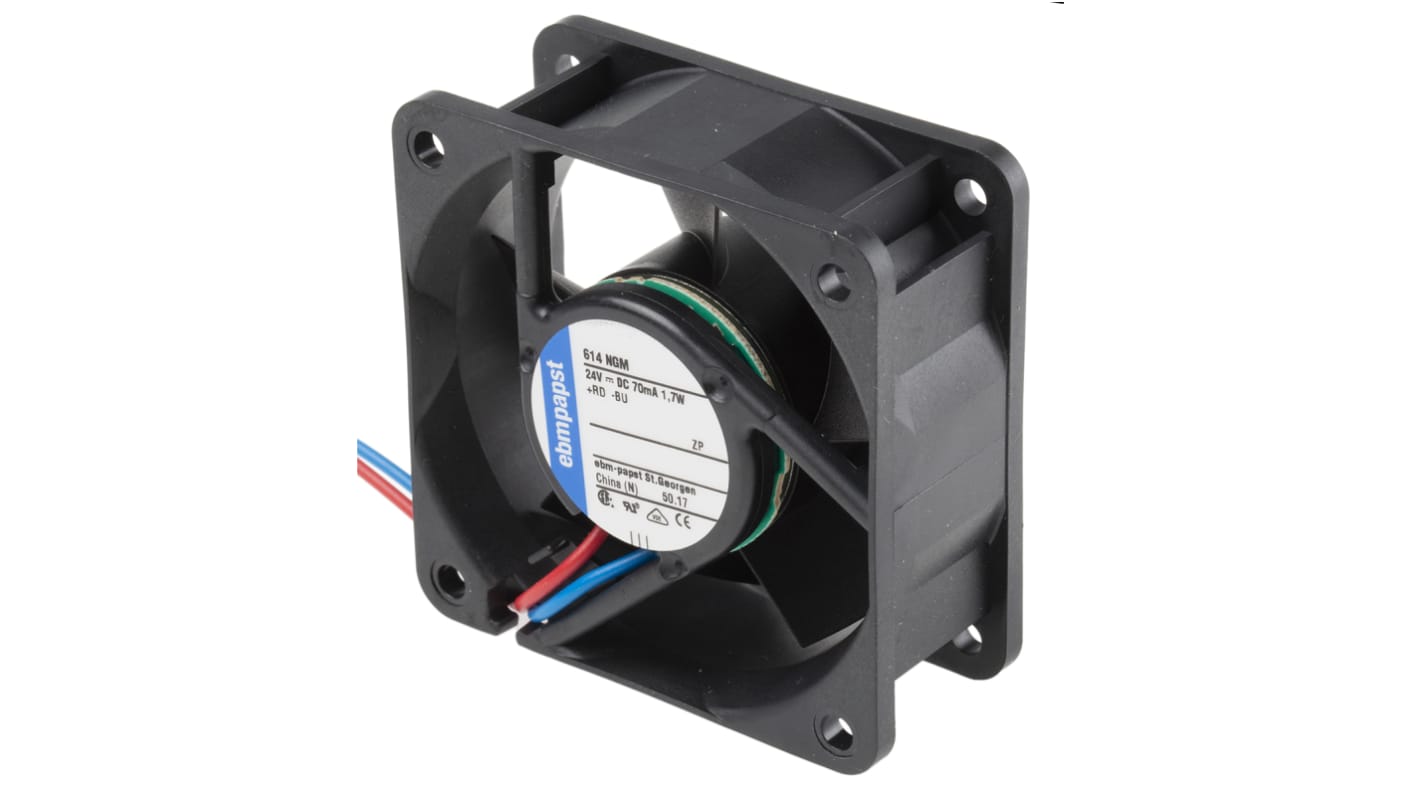 Ventilador Axial ebm-papst 600 N de 60 x 60 x 25mm, 24 V dc, 1.7W, 4100rpm, caudal 35m³/h, 28dB