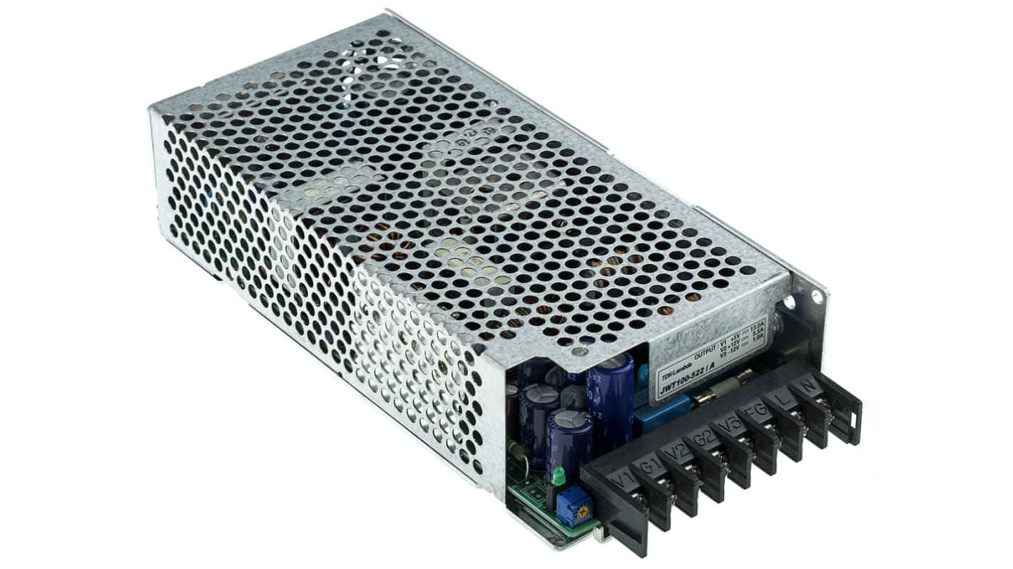 TDK-Lambda Kapcsolóüzemű tápegység 3 kimenet 100W, 5 V dc, ±12 V dc, 1 A, 5.5 A, 13 A Sasszira szerelhető