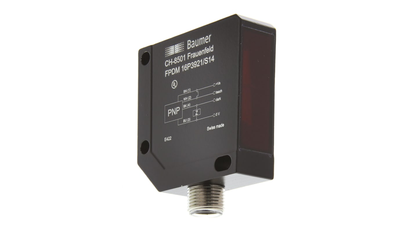 Baumer FPDM 16P Kubisch Optischer Sensor, Reflektierend, Bereich 4 m, PNP Ausgang, 4-poliger M12-Steckverbinder