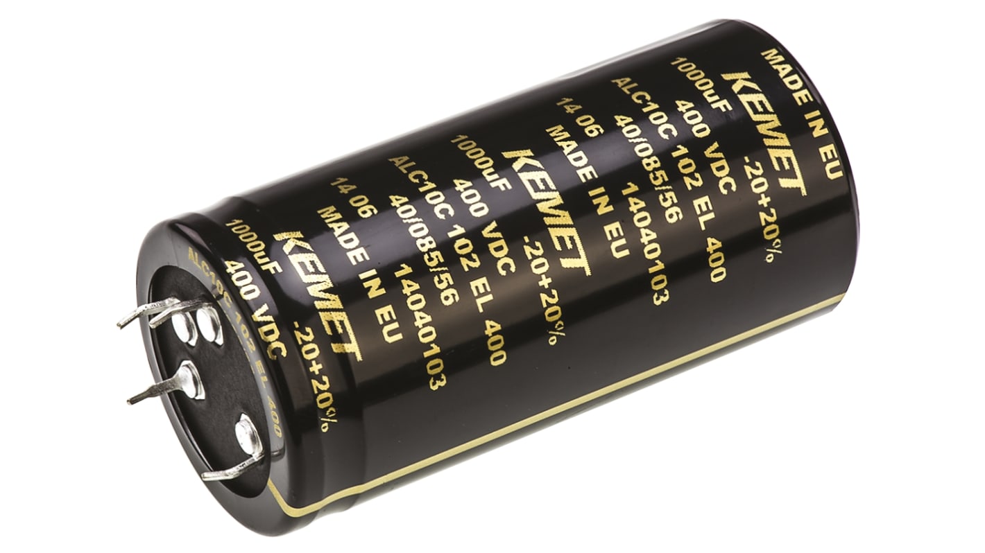 KEMET 1000μF Aluminium Electrolytic Capacitor 400V dc, Snap-In - ALC10C102EL400