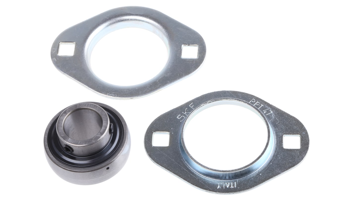 Cuscinetto flangiato SKF, 2 fori di montaggio da 8,7mm, Ø int 20mm, dimensioni 91mm x 67mm x 31mm, in Acciaio pressato