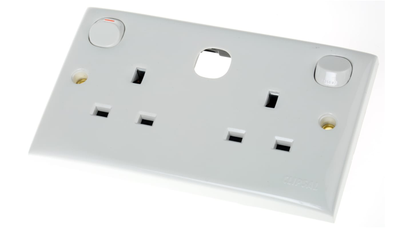 Schneider Electric 2 Gang Plug Socket, 13A, Type G - British