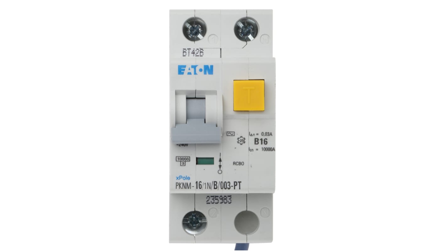 Eaton RCBO, 16A Current Rating, 1+N Poles, Type B