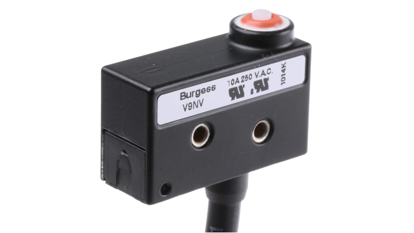 Saia-Burgess Pin Plunger Micro Switch, Pre-wired Terminal, 10 A @ 250 V ac, SPDT, IP67