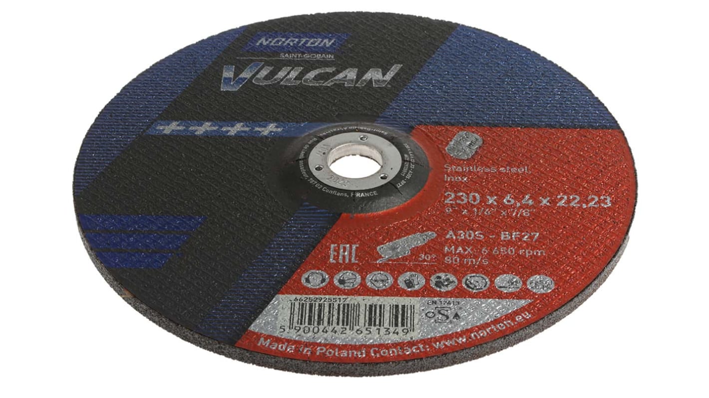 Disco de desbaste de Óxido de Aluminio Norton, P30, Ø 230mm x 6.4mm, RPM máx. 6600rpm