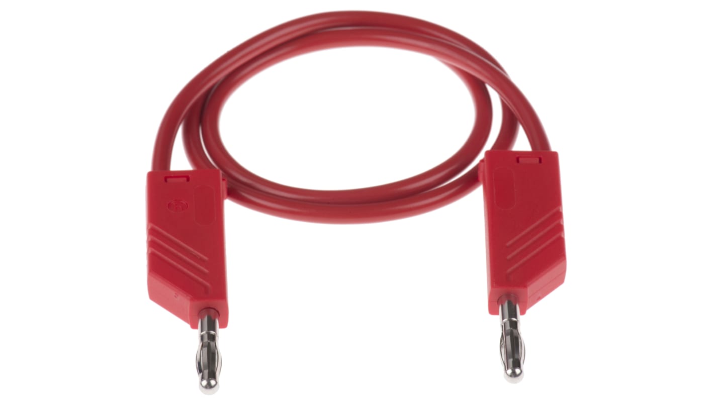 Cable de prueba con conector de 4 mm  Hirschmann de color Rojo, Macho-Macho, 60V dc, 32A, 500mm