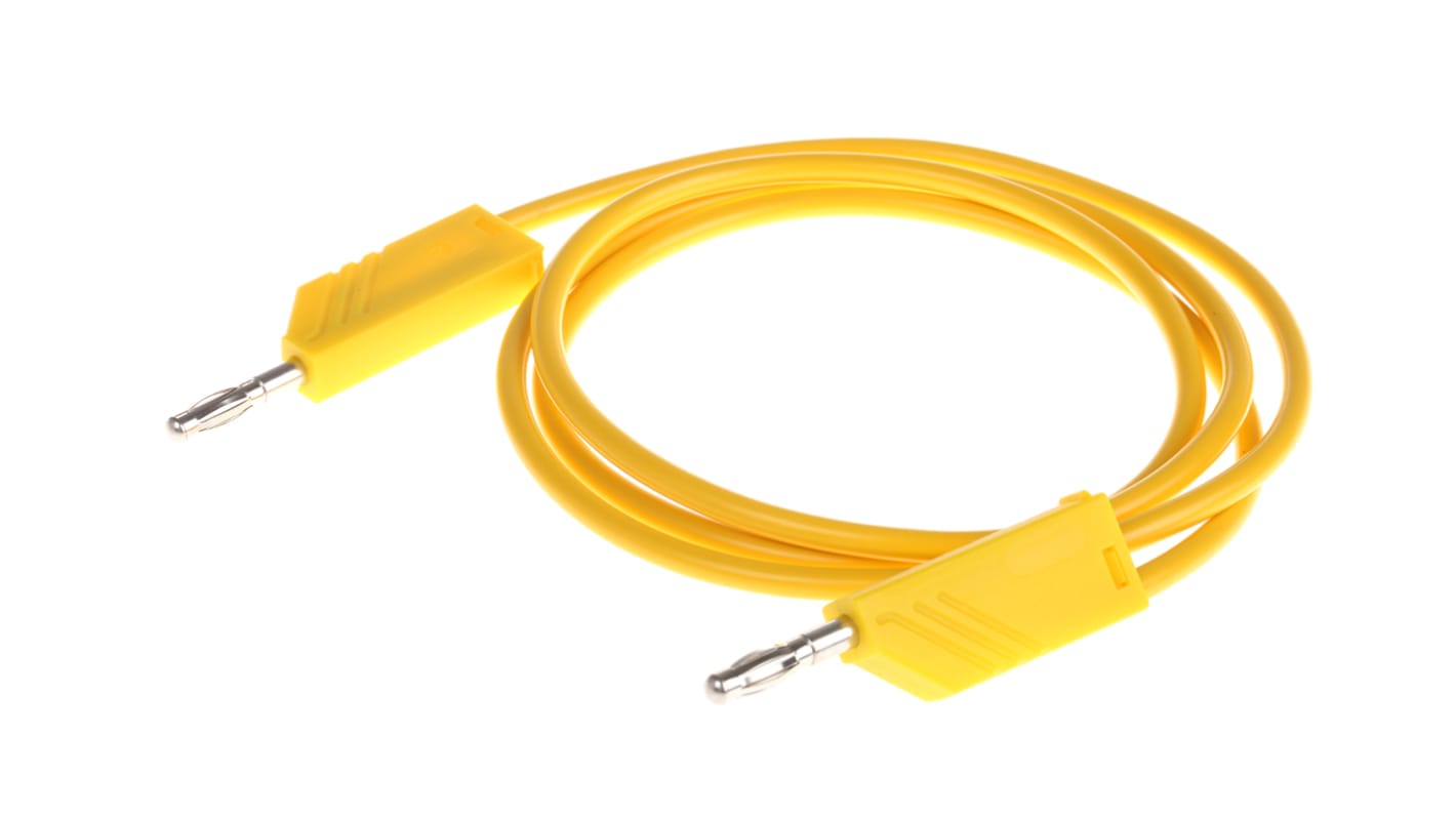 Cable de prueba con conector de 4 mm  Hirschmann de color Amarillo, Macho-Macho, 60V dc, 32A, 1m