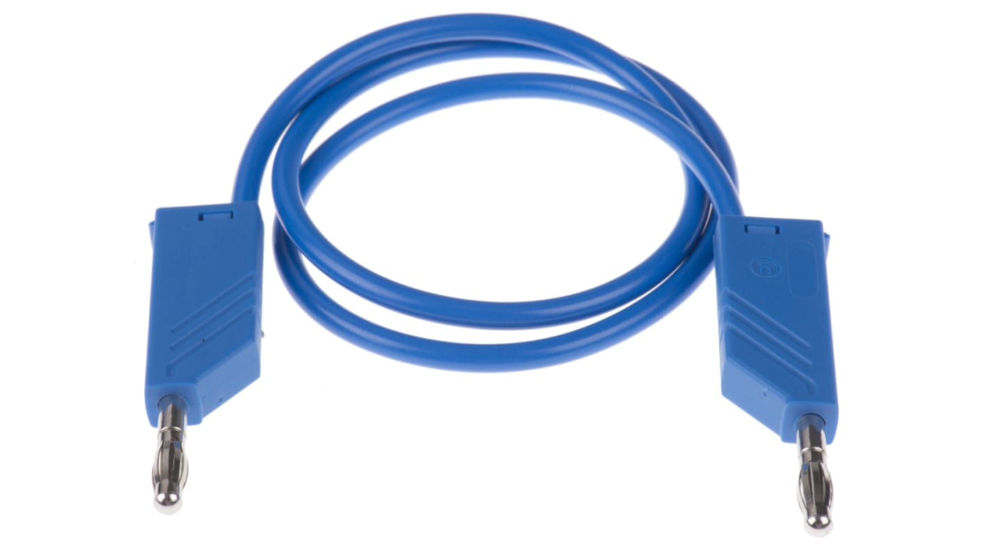 Cable de prueba con conector de 4 mm  Hirschmann de color Azul, Macho-Macho, 60V dc, 16A, 500mm