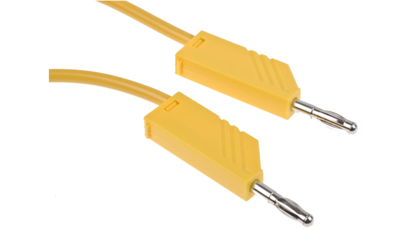 Cable de prueba con conector de 4 mm  Hirschmann de color Amarillo, Macho-Macho, 60V dc, 16A, 1m