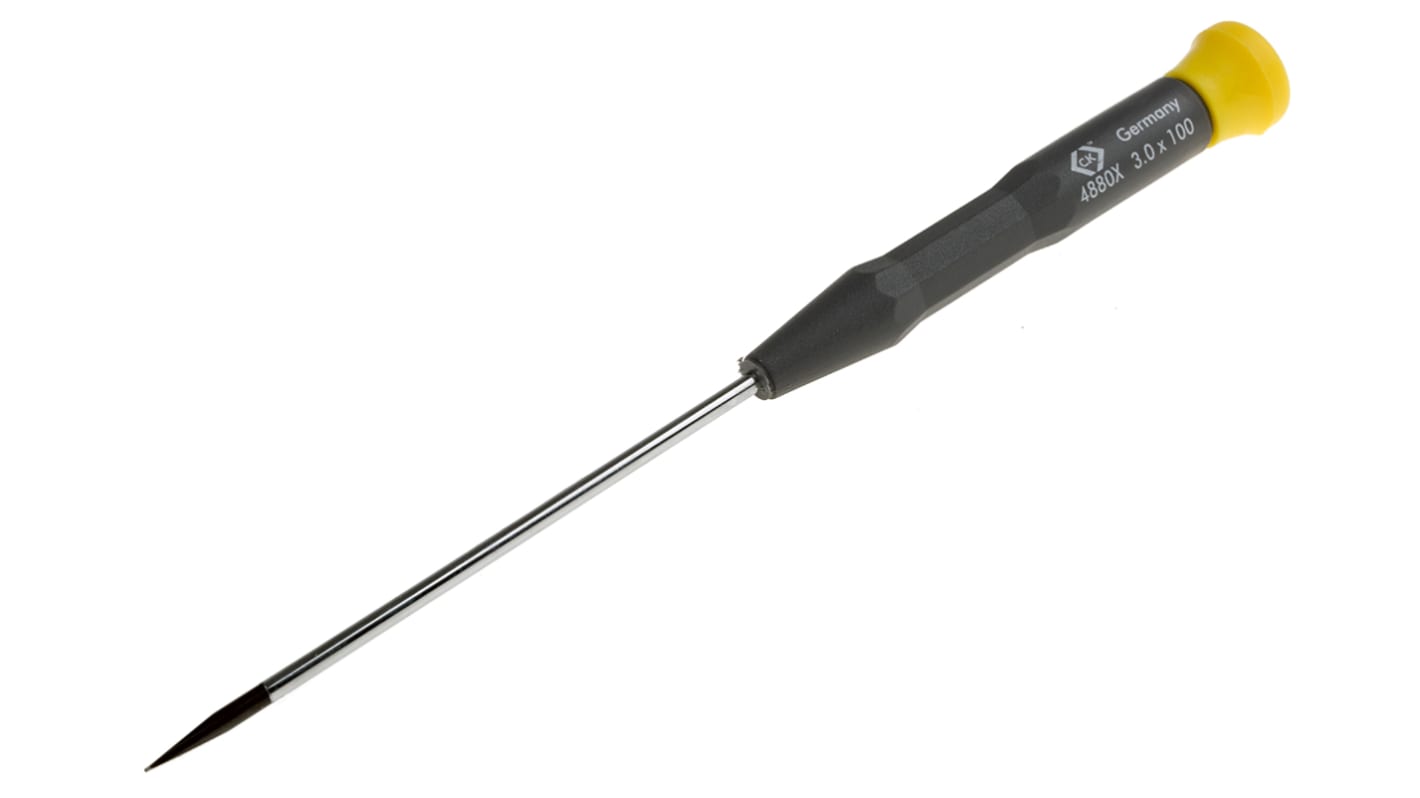 CK Slotted Precision Screwdriver, 3 mm Tip, 100 mm Blade, 197 mm Overall