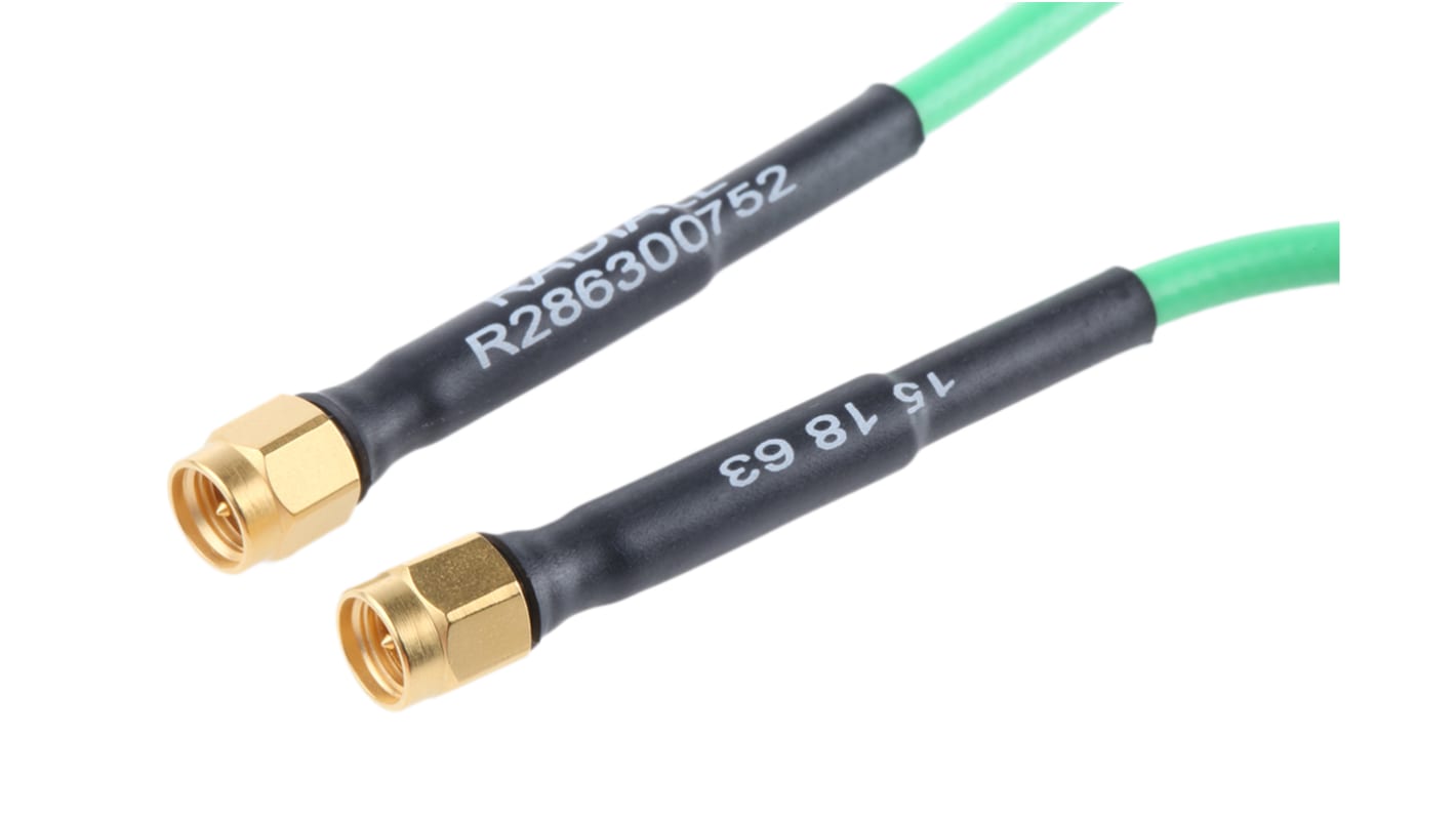 Cable coaxial Radiall, 50 Ω, con. A: SMA, Macho, con. B: SMA, Macho, long. 1m Verde