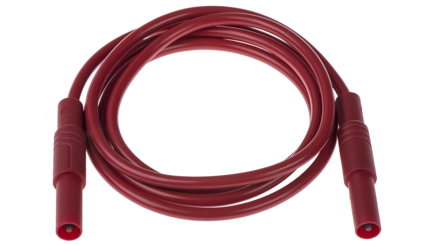 Cable de prueba con conector de 4 mm  Hirschmann de color Rojo, Macho-Macho, 1000V ac/dc, 32A, 1m