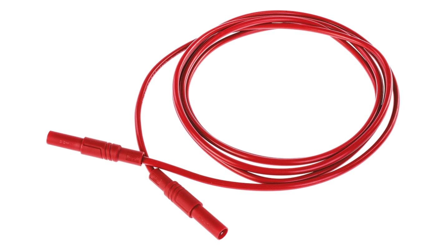 Cable de prueba con conector de 4 mm  Hirschmann de color Rojo, Macho-Macho, 1000V ac/dc, 32A, 2m