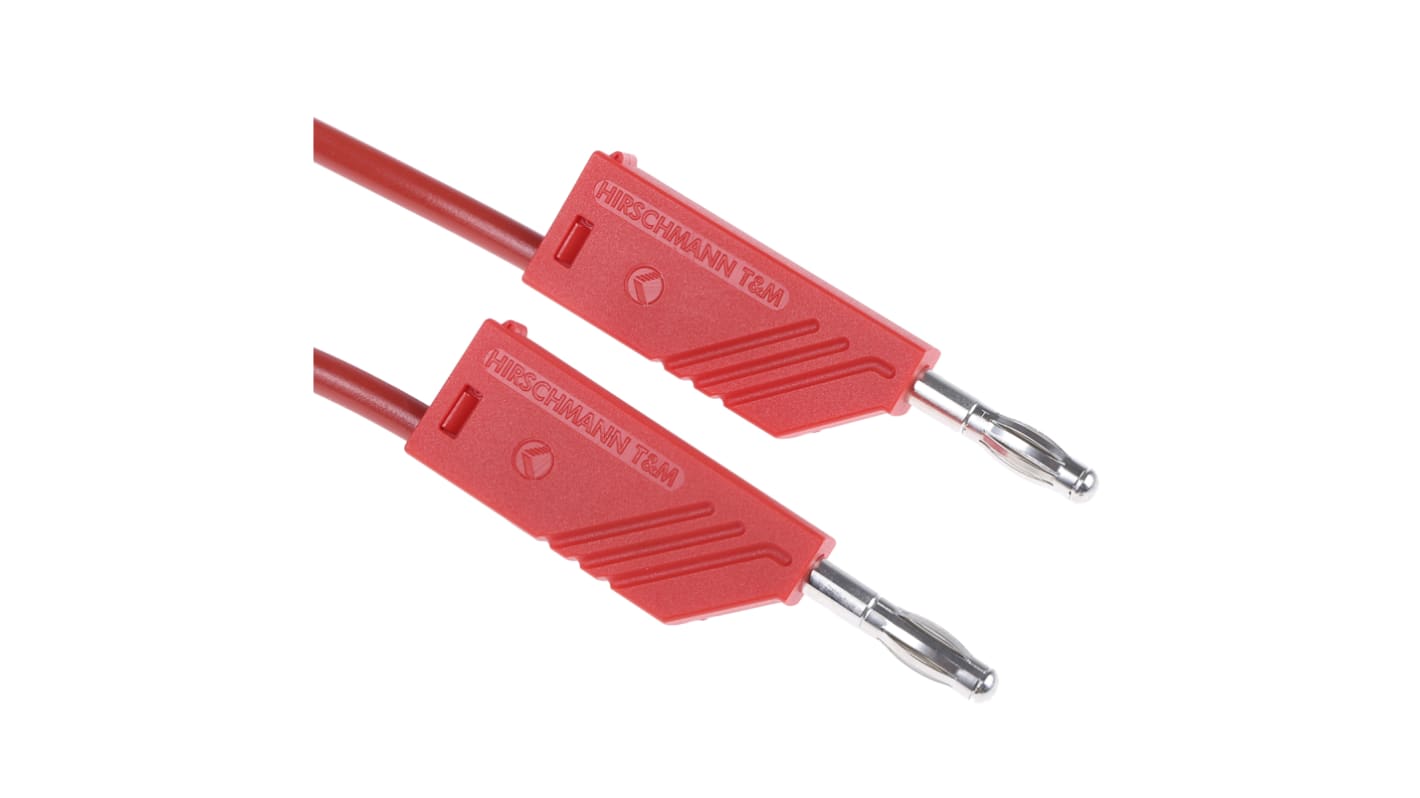 Cable de prueba con conector de 4 mm  Hirschmann de color Rojo, Macho-Macho, 60V dc, 32A, 2m