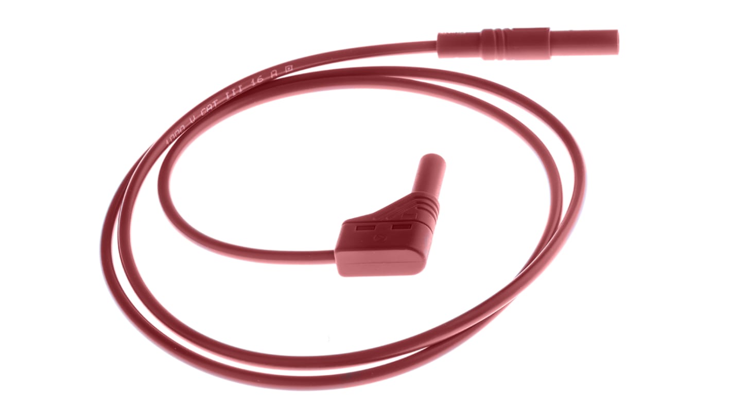 Cable de prueba  Hirschmann de color Rojo, Macho-Macho, 1000V ac/dc, 16A, 1m