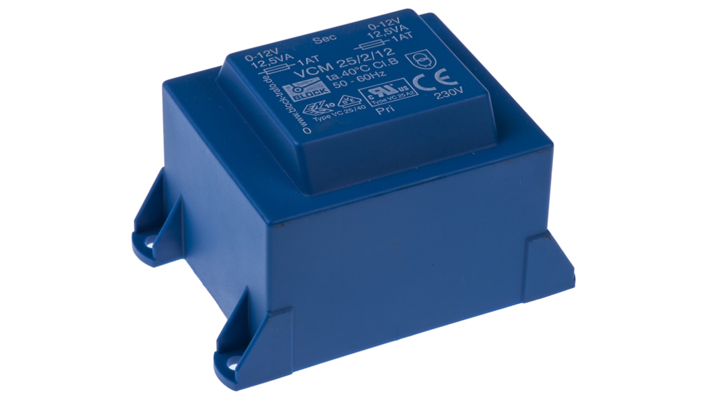 Block 12V ac 2 Output Through Hole PCB Transformer, 25VA