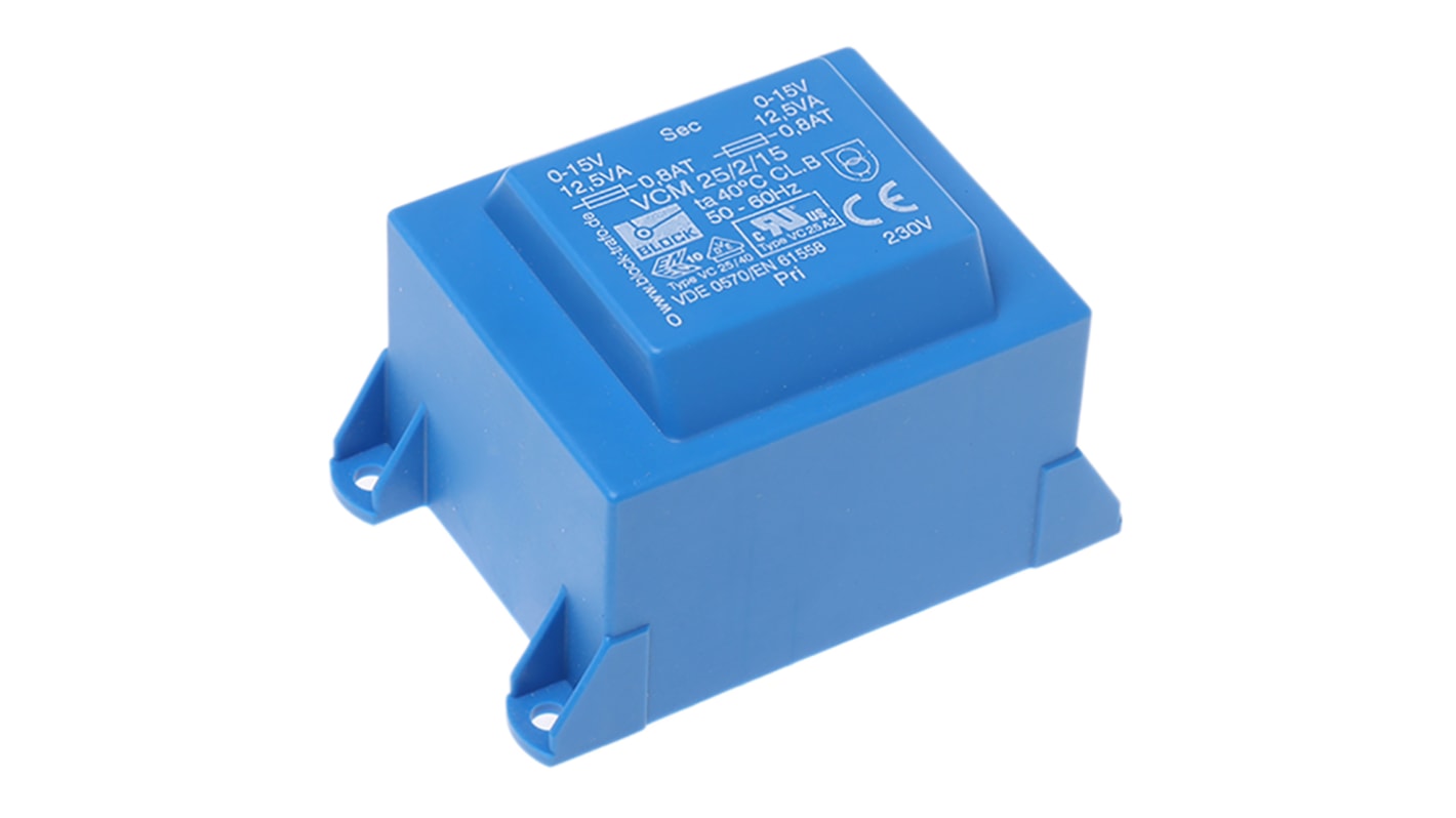 Block 15V ac 2 Output Through Hole PCB Transformer, 25VA