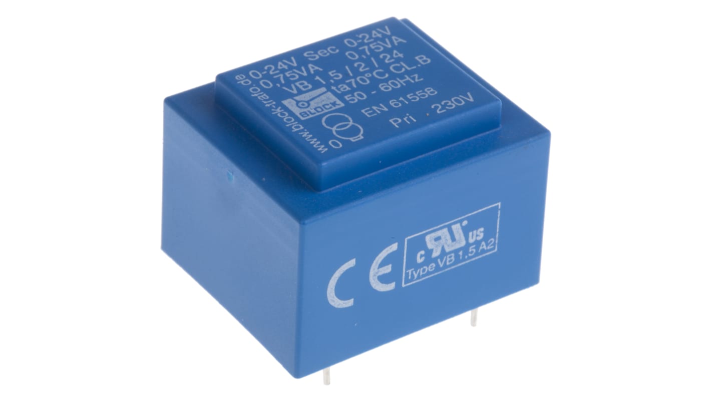 Block 24V ac 2 Output Through Hole PCB Transformer, 1.5VA