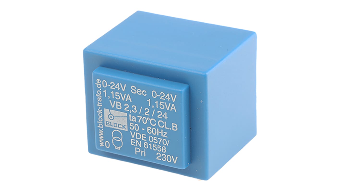 Block 24V ac 2 Output Through Hole PCB Transformer, 2.3VA