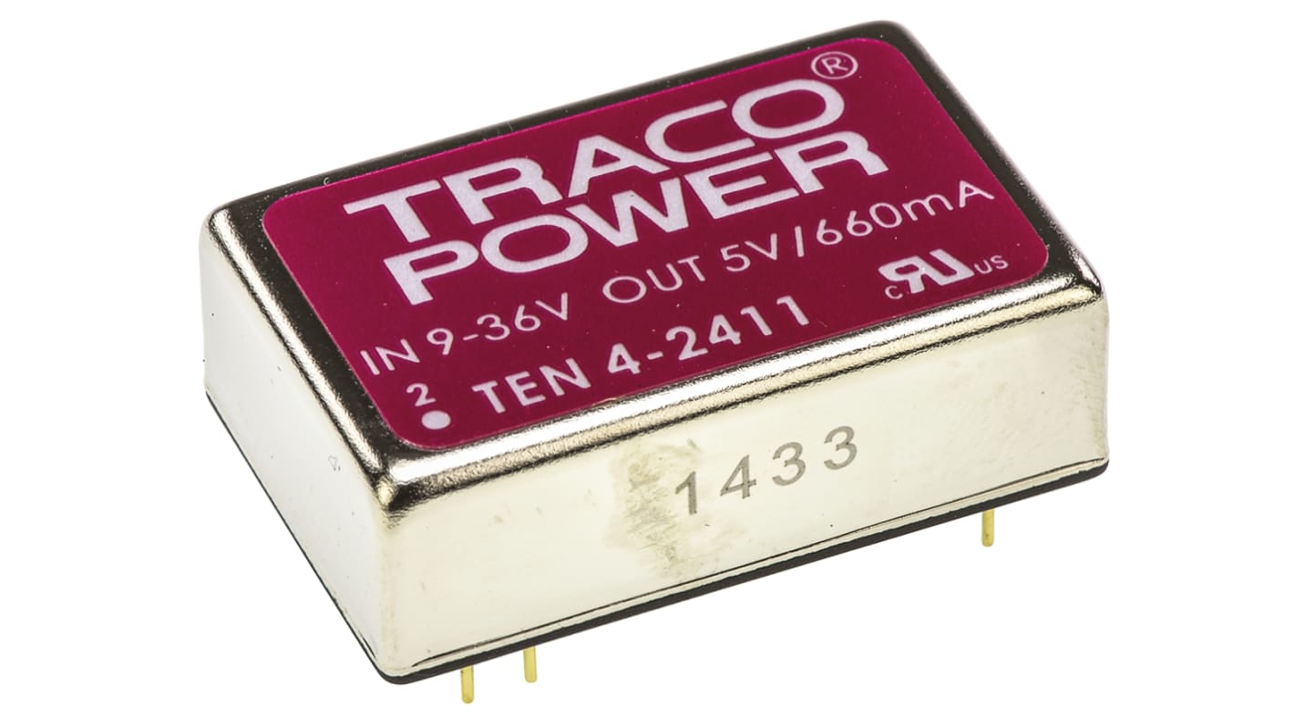 TRACOPOWER TEN 4 DC/DC-Wandler 3.3W 24 V dc IN, 5V dc OUT / 660mA Durchsteckmontage 1.5kV dc isoliert