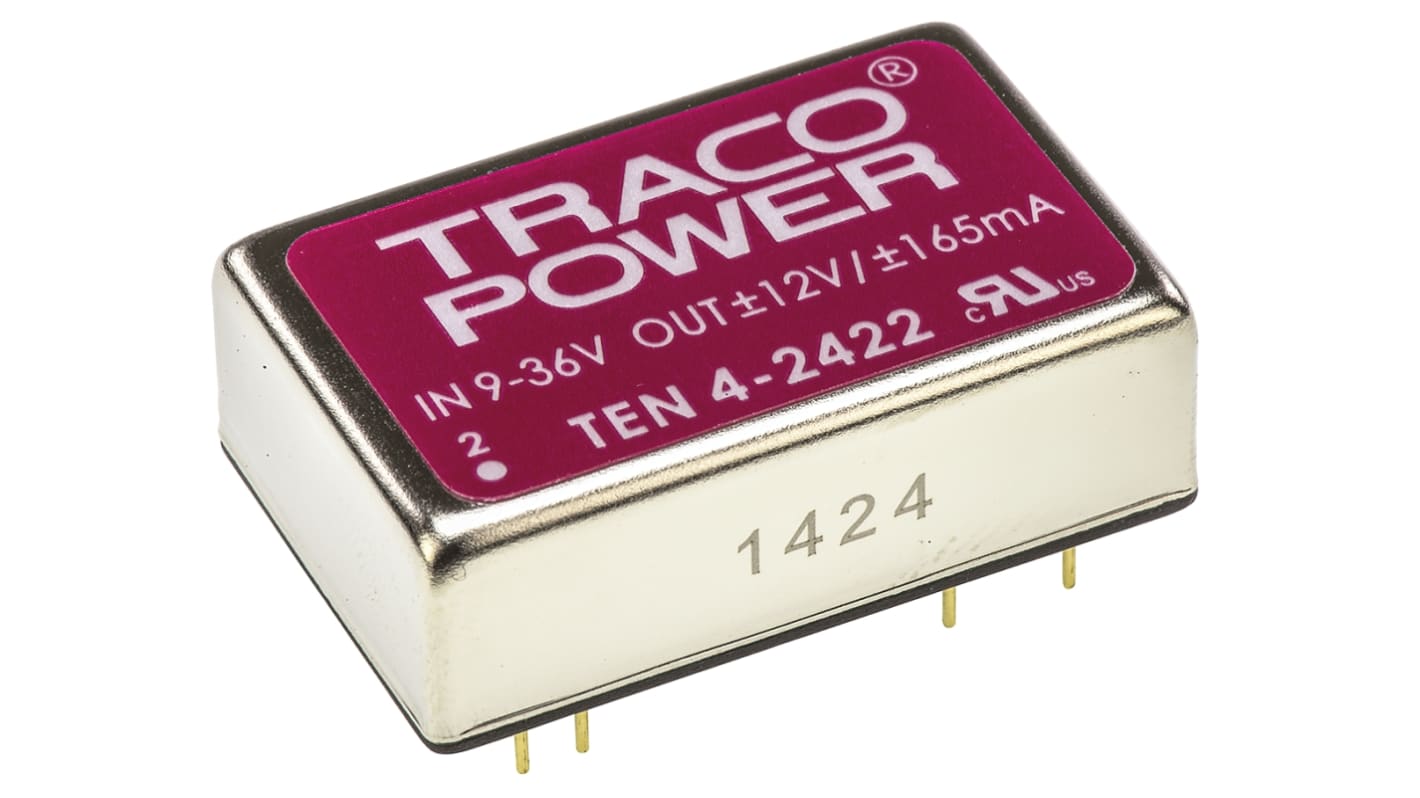 Convertisseur DC-DC TRACOPOWER, TEN 4, Montage traversant, 4W, 2 sorties, ±12V c.c., ±165mA