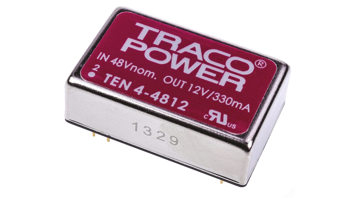 TRACOPOWER TEN 4 DC-DC Converter, 12V dc/ 330mA Output, 18 → 72 V dc Input, 4W, Through Hole, +75°C Max Temp