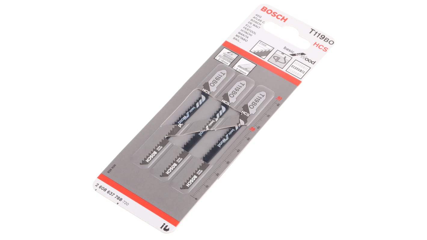 Bosch HCS Stichsägeblatt, Schnittlänge 50mm / 13 TPI, 3 Stück für Hartholz, Sperrholz, Spanplatte, Kunststoffe