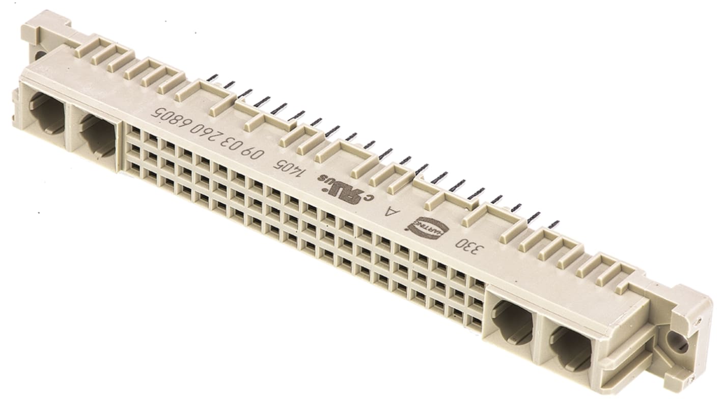 Conector DIN 41612 hembra Harting de 60 + 4 contactos, paso 2.54mm, 3 filas, clase C2