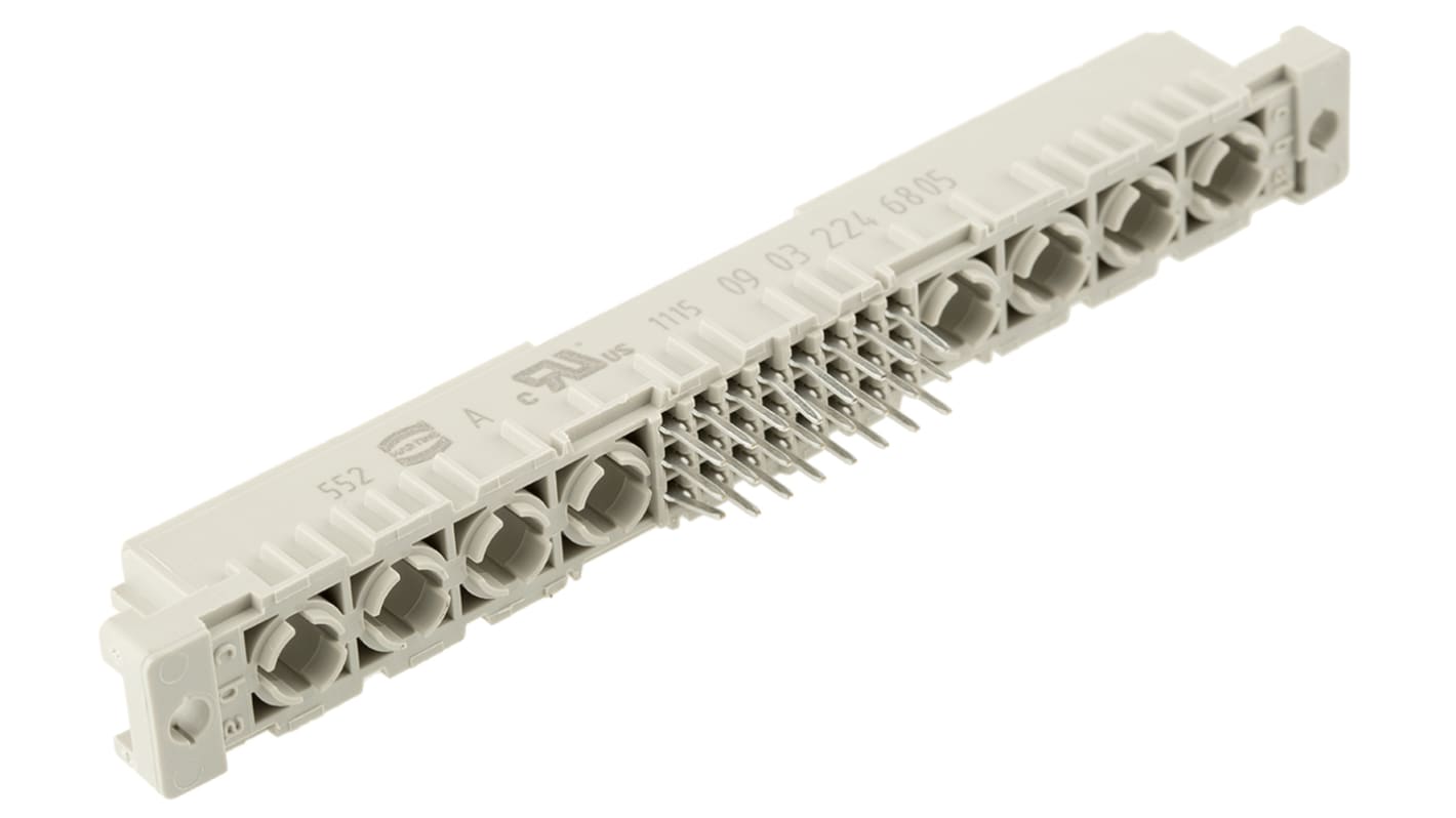 Connecteur DIN 41612 Harting, 24 + 8 contacts Femelle, Droit sur 3 rangs, entraxe 2.54mm