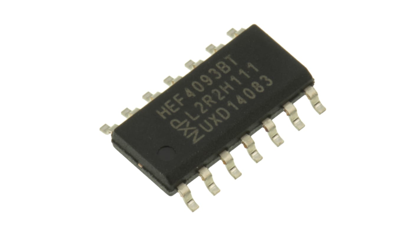 Logikai átjáró HEF4093BT,652, 4 elemes NAND, 4.2mA, 14-tüskés, SOIC 2 Igen