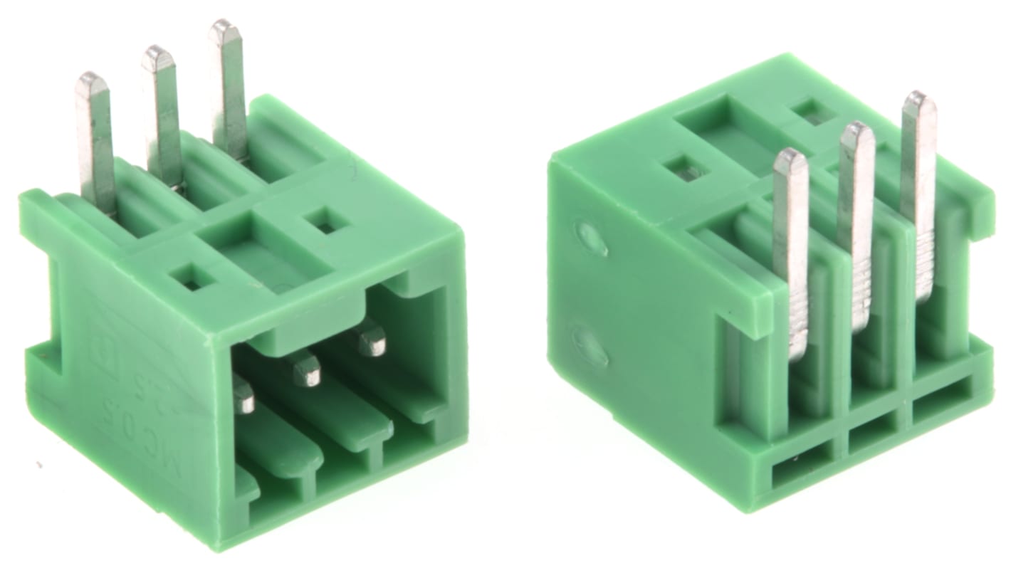 Conector macho para PCB Ángulo de 90° Phoenix Contact serie COMBICON MC de 3 vías, 1 fila, paso 2.5mm, para soldar