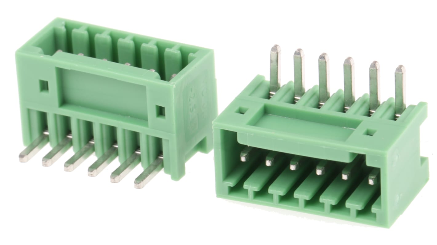 Conector macho para PCB Ángulo de 90° Phoenix Contact serie MC 0.5/ 6-G-2.5 de 6 vías, 1 fila, paso 2.5mm, para soldar