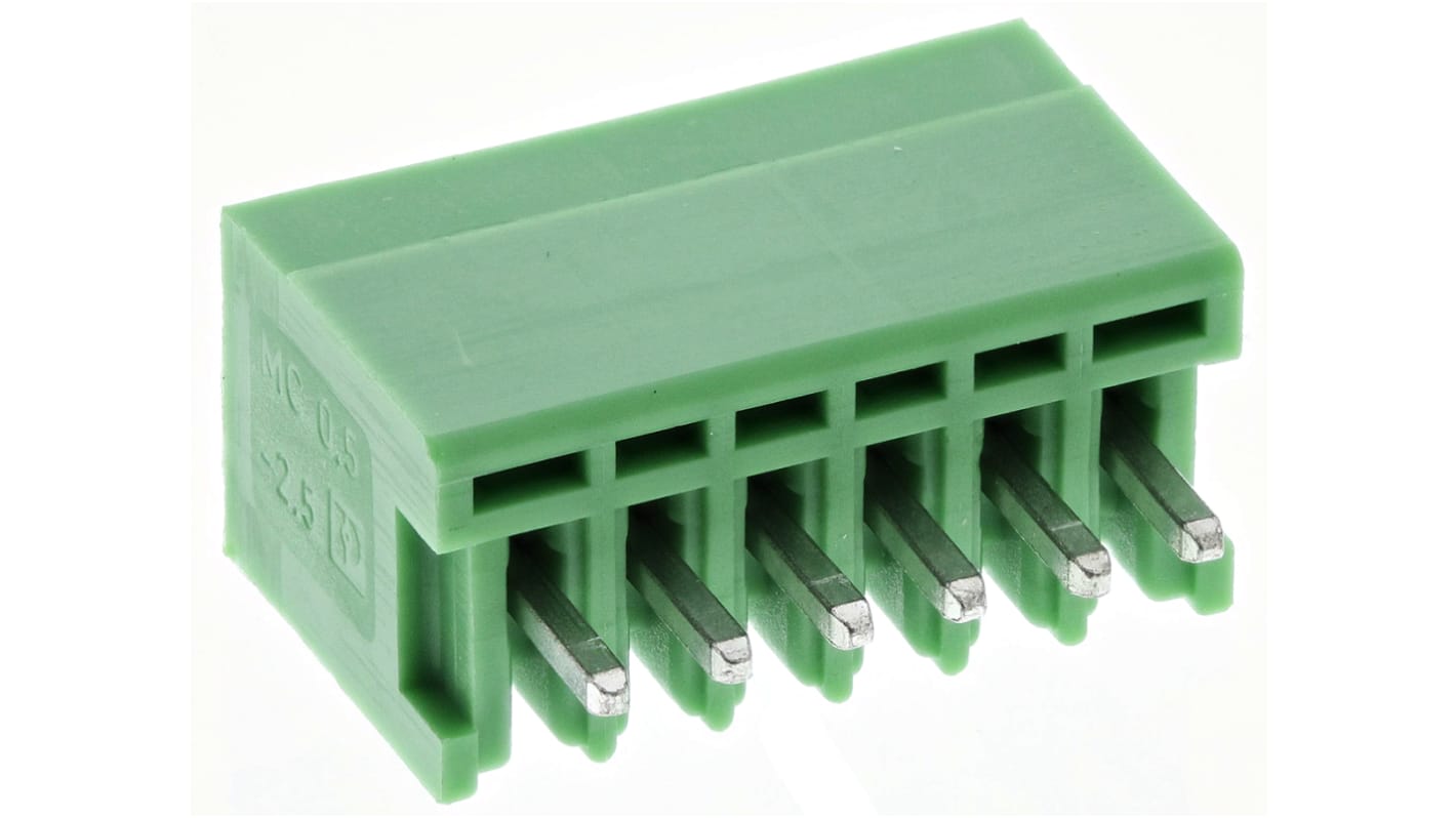 Phoenix Contact 2.5mm Pitch 6 Way Pluggable Terminal Block, Header, Through Hole, Solder Termination