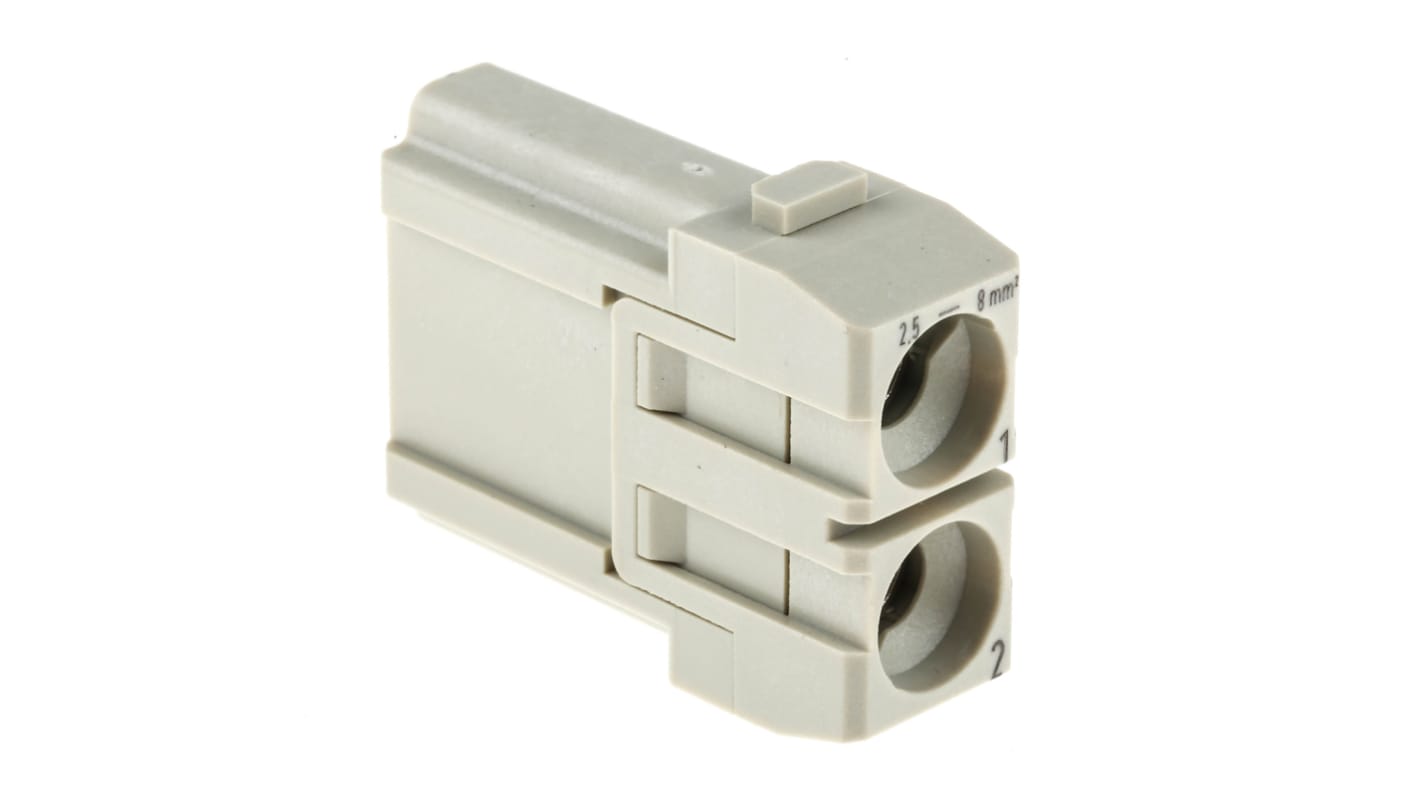 Han-Modular Series Male Module, 2 Way, 1 Row, Rated At 40A, 1 kV, Han 40A Axial