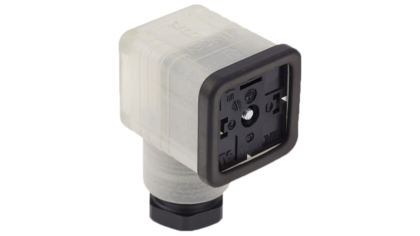 Conector de válvula DIN 43650 A Hirschmann GDML, hembra, 2P+E, 120 V ac / dc, 8A, con circuito de protección,