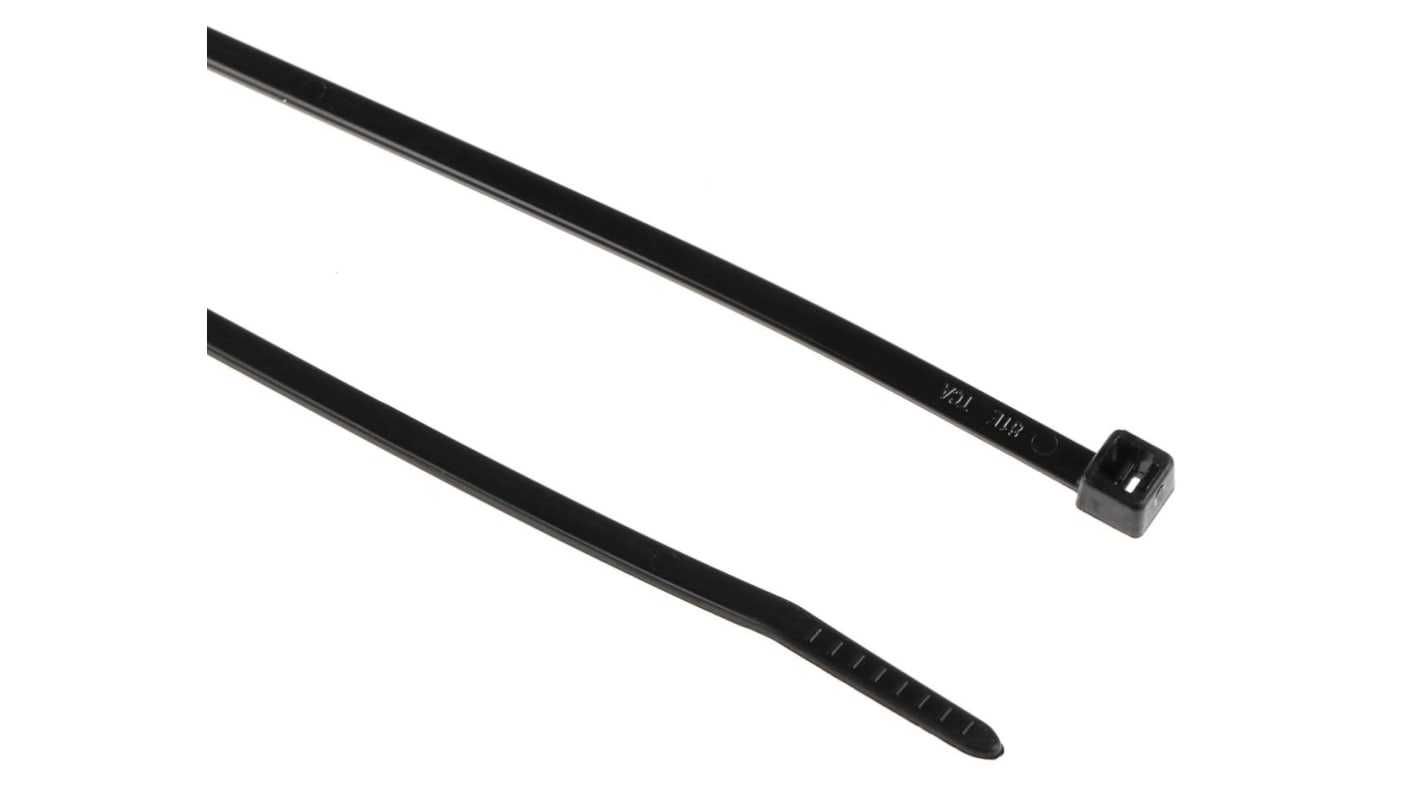 HellermannTyton Cable Tie, Inside Serrated, 290mm x 3.5 mm, Black Polyamide 6.6 (PA66), Pk-100