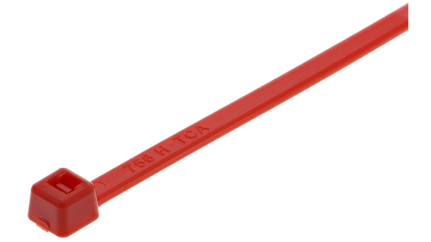 HellermannTyton Cable Tie, Inside Serrated, 100mm x 2.5 mm, Red Polyamide 6.6 (PA66), Pk-100