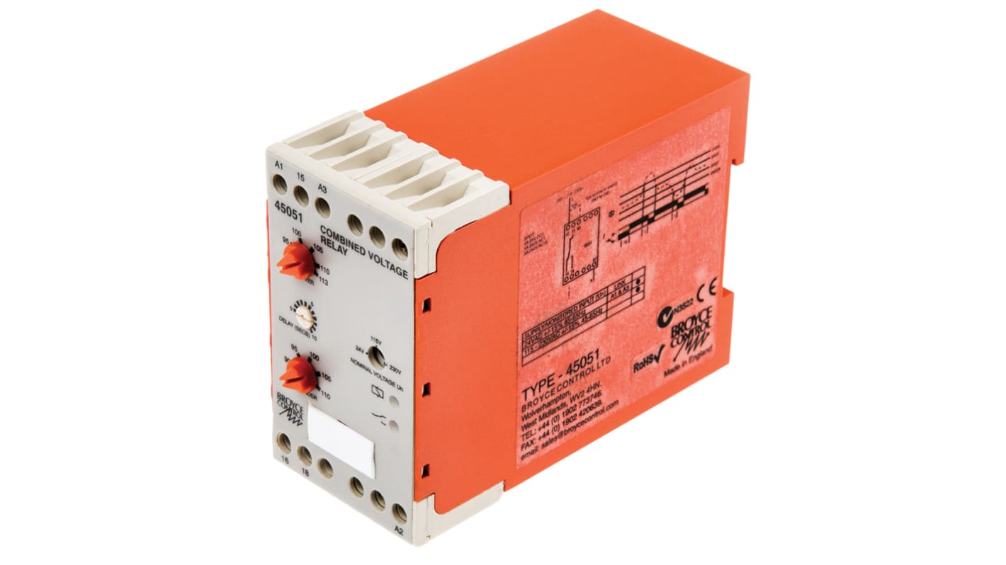 Broyce Control Voltage Monitoring Relay, 1 Phase, SPDT, Maximum of 230V ac